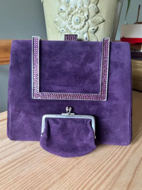 Vintage? Swarovski Crystal Judith Leiber Purple Suede Clutch with Coin Purse