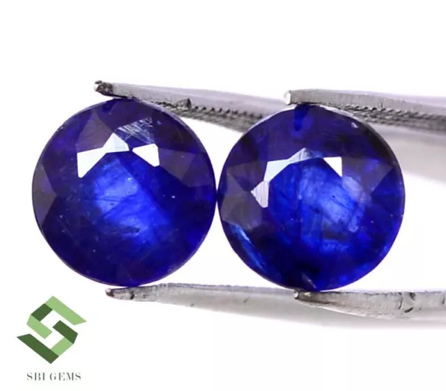 7 mm Natural Blue Sapphire Round Cut Pair 3.71 CTS Calibrated Loose Gemstones GF
