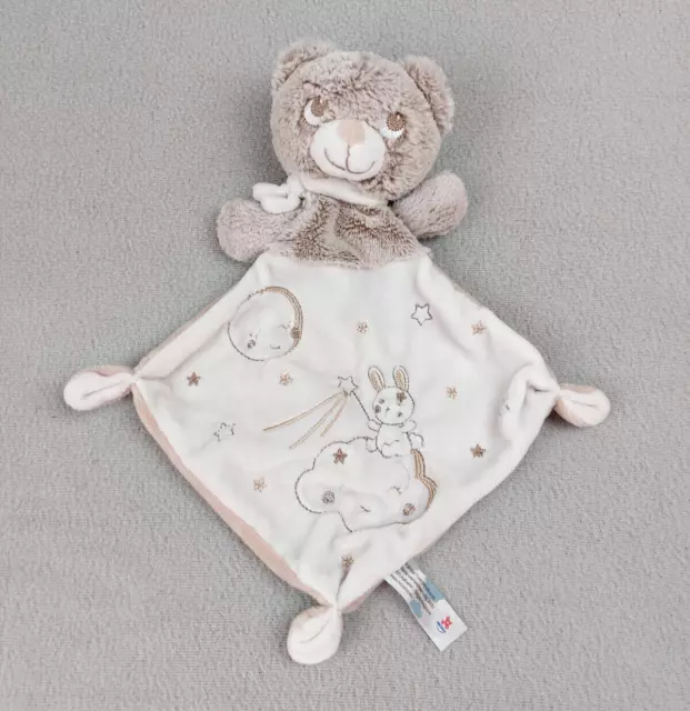 Doudou ours plat marron chiné SIMBA TOYS NICOTOY lapin nuage étoiles lune TBE