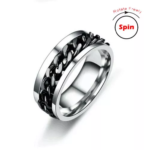 Anti-anxiety Spinner 35 Designs Fidget Rotating Stainless Steel Rings Band Black