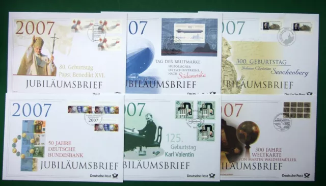 Bund 6 Jubiläumsbriefe 2007 der Deutschen Post gestempelt #IF086