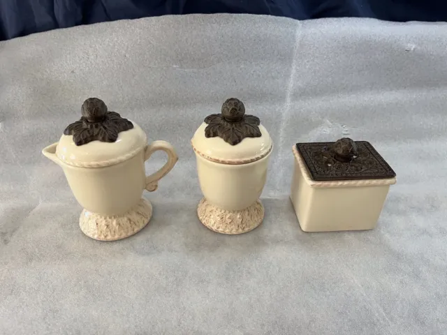 GG Collection Gracious Goods Acanthus Leaf  Creamer Sugar Set Sweetener Tea Box