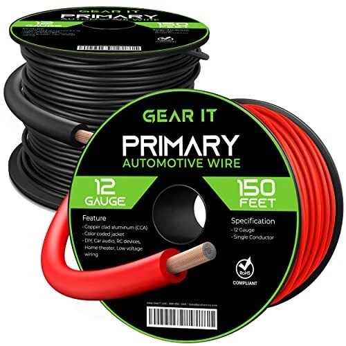 12 Gauge Wire (150ft Each - Black/Red) Copper Clad Aluminum CCA - Primary