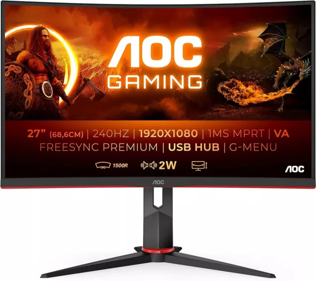 Aoc Ecran Gaming Incurvé C27G2Zu - 27" (68Cm) -Fhd - Hdmi - Noir / Rouge