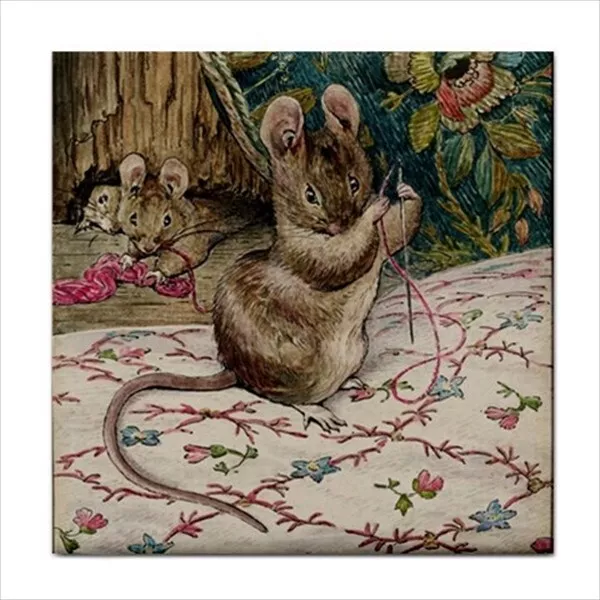 Mouse Sewing Beatrix Potter Art Backsplash Decorative Border Ceramic Craft Tile