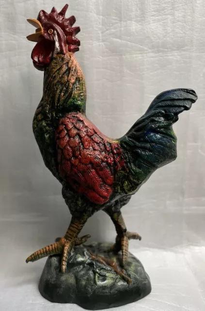 Mid Century Large French Cast Iron Casting Rooster Hand Painted