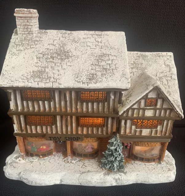 Vintage Past Times Musical Box Light Up Christmas Toy Shop House Ornament V Rare
