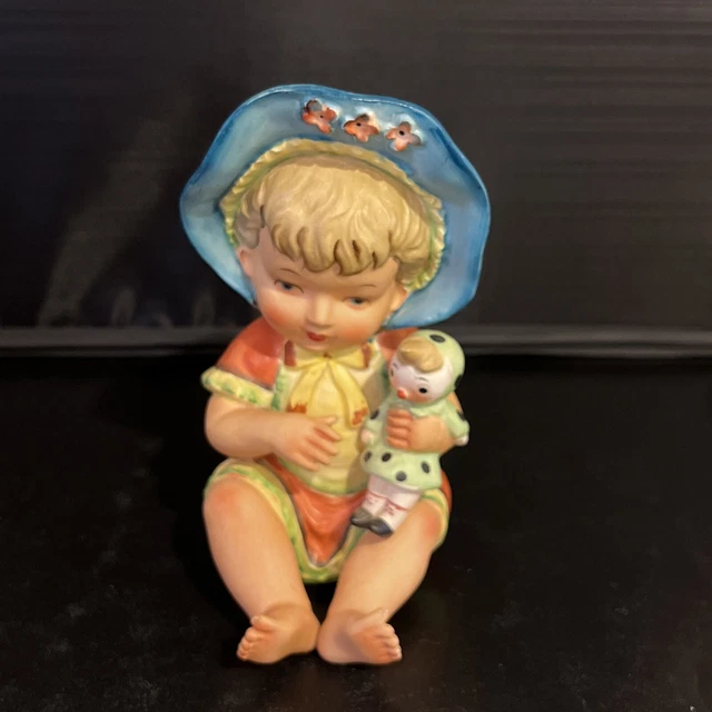 BISQUE PORCELAIN FIGURINE Little Girl with Doll *Good Night* 10"H