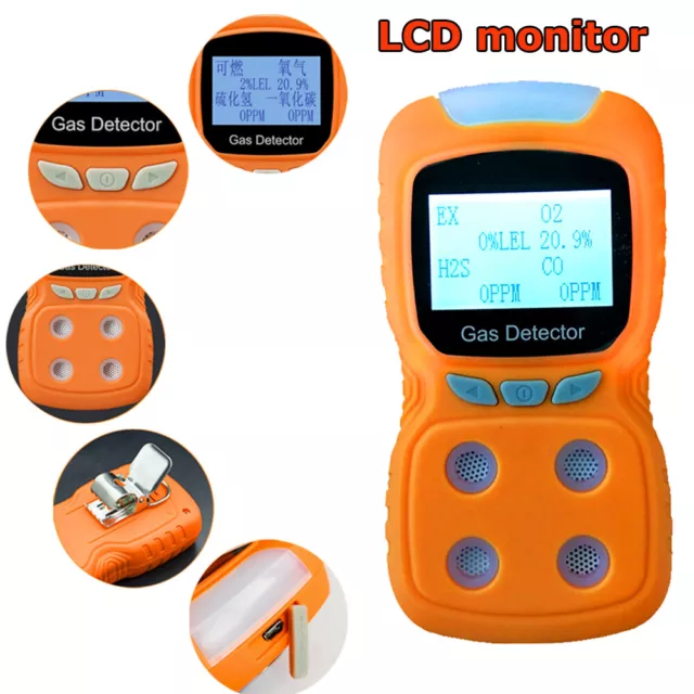 4 In 1 Gas Detector O2 H2S CO LEL Oxygen Monitor Gas Analyzer Meter Monitor USB