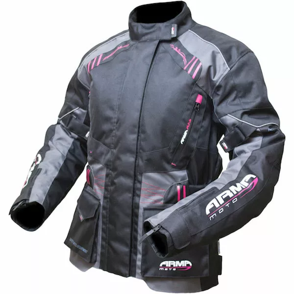 Armr Moto Kiso 2 Ladies Waterproof Textile Motorcycle Jacket Black Grey Pink