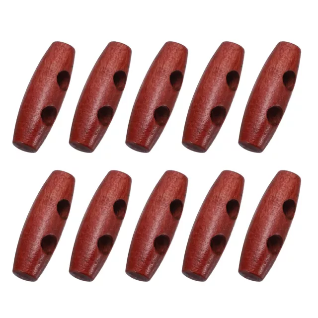 50Pcs 30mm Wood Toggle Buttons Olive Shape Toggles 2 Holes for Sewing, Red Brown