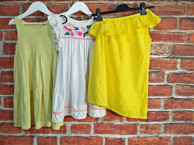Pacchetto Ragazze Età 4-5 Anni Next H&M Abiti Estivi Giallo Brillante Macchia 110Cm