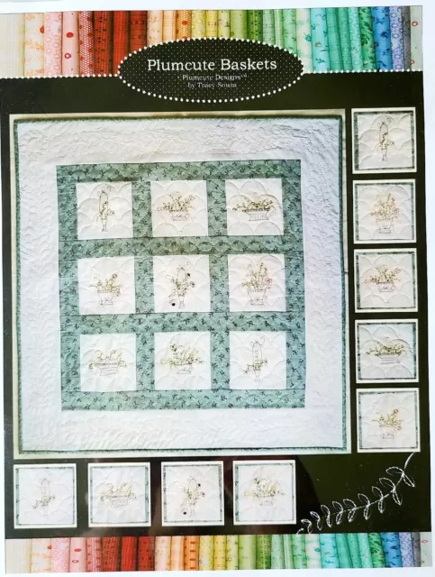 New Plumcute Baskets Embroidery 36" Wall Quilt Block Pattern