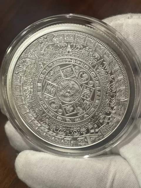 5 TROY oz .999 FINE SILVER Aztec Calendar Round IN A CAPSULE