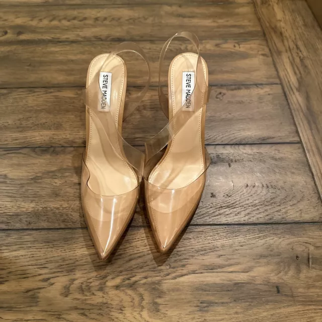 Steve Madden Shoes Women 9.5 Clear Tan Slingback Pointed Toe Vienne Heels Pumps