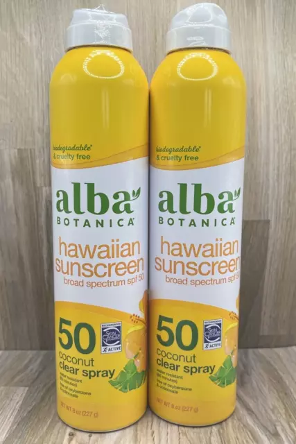 Alba Botanica Hawaiian Sunscreen SPF 50 Coconut Clear Spray 8 Oz Pack Of 2