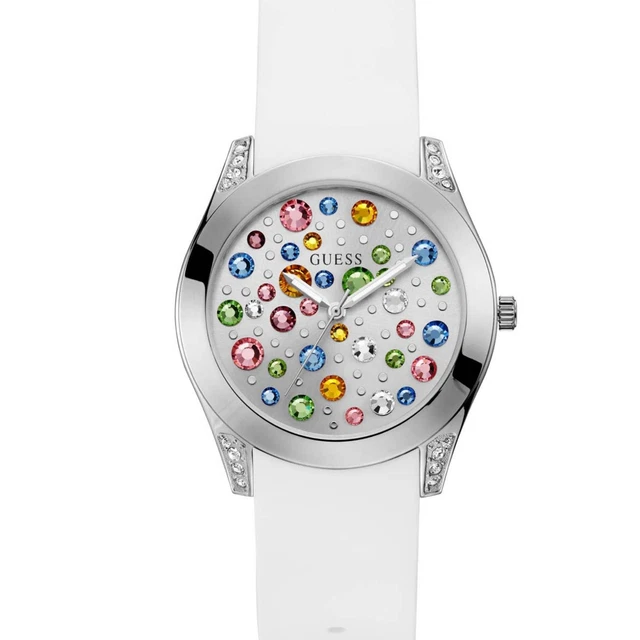 GUESS Silver Tone Case White Silicone Watch