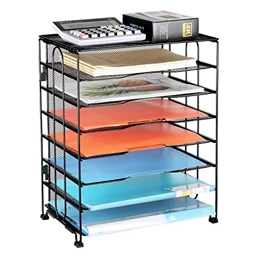 Office Desk Organizer, 8-Tier Mesh Letter Trays, File Paper Tray Orga...