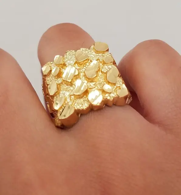 18K Yellow Gold Over Extra Large Nugget Square Estate Ring Gift For Men Sz 8-17
