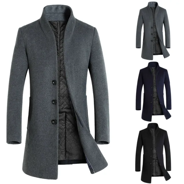 Mens Warm Woolen Trench Coat Double Breasted Overcoat Long Jacket Outwear Winter 2
