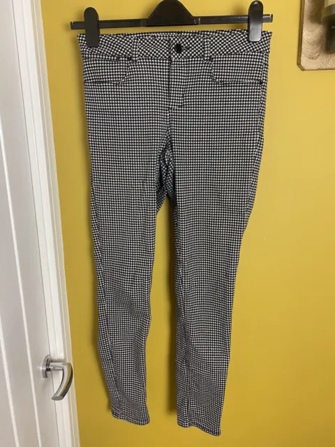 KAREN MILLEN Black & White Dogtooth Check Skinny Trousers - Size UK 10