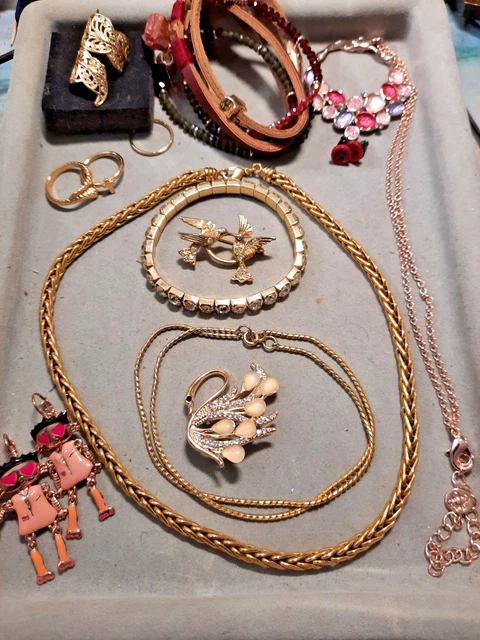 Lot De 3 Bijoux Fantaisie Vintage : Bracelets Et Collier Métal Multicolore