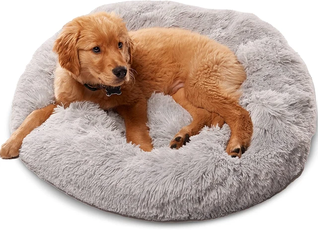 Comfy Plush Calming Donut Dog & Cat Anti-Anxiety Bed (23X23 Small, Light Grey)
