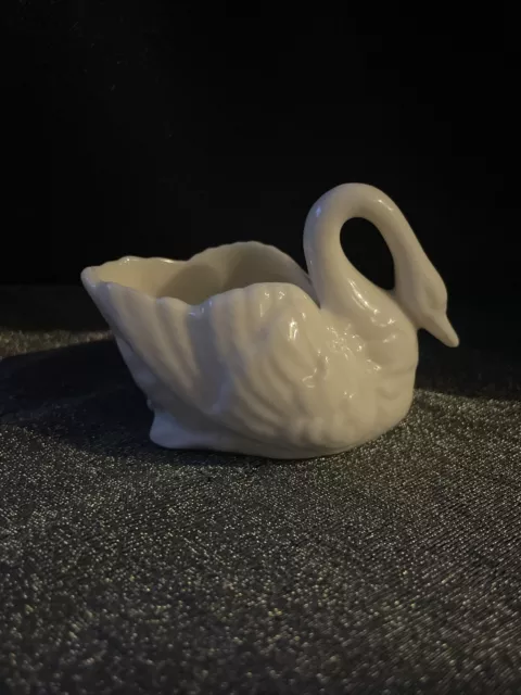 Vintage Lenox Mini White Swan Porcelain Figurine Dish Trinket Green Mark U.S.A