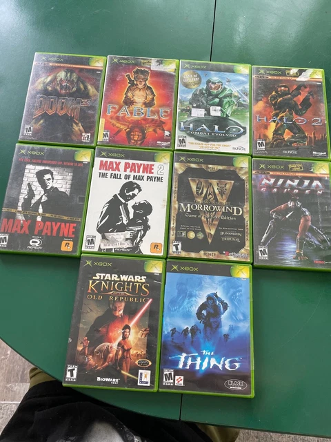 Xbox games 10-game lot Morrowind, Star Wars KOTOR, Halo, The Thing, Doom 3 Xbox games 10-game lot Morrowind, Star Wars KOTOR, Halo, The Thing, Doom 3