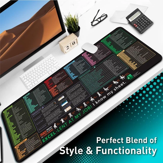EXCEL SHORTCUTS CHEAT Sheet Office Mouse Pad Keyboard Mats Desk Giant ...