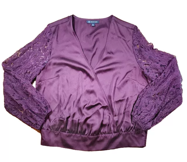 INC International Concepts Blouse Women's Size XL Burgandy Lace Sleeve