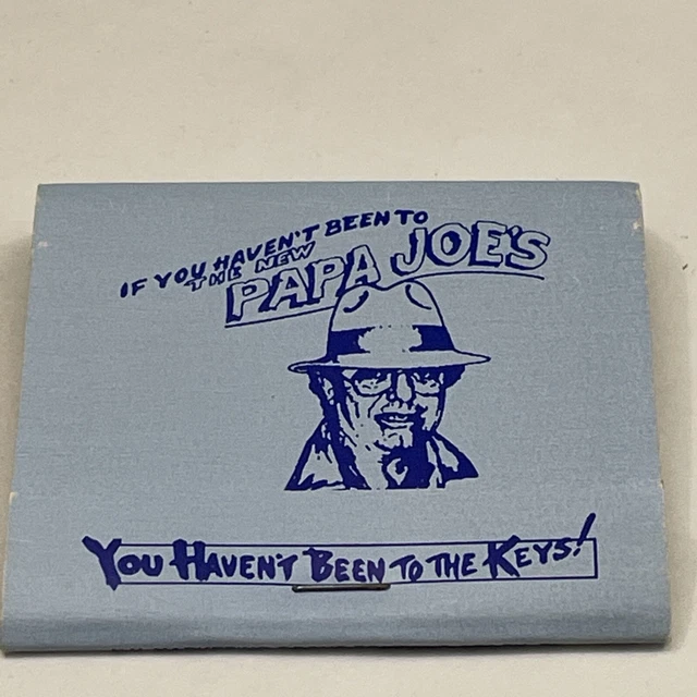 Matchbook Cover Papa Joe’s Restaurant Raw Bar Marina Tiki Bar Islamorada, FL gmg