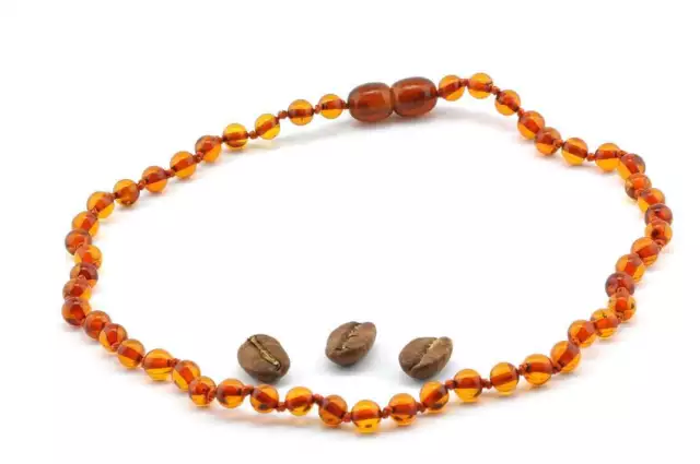 Collier ambre pour enfant - Perles rondes 5mm - Couleur cognac - 34cm