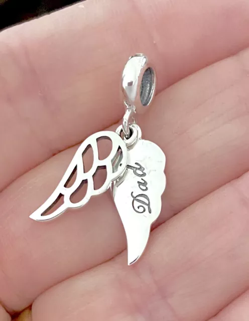 Angel Wings Dad Charm Pendant 925 Sterling Silver, Father Loss Memorial Gift