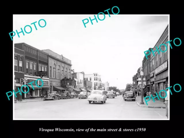 OLD LARGE HISTORIC PHOTO OF VIROQUA WISCONSIN THE MAIN STREET & STORES c1950