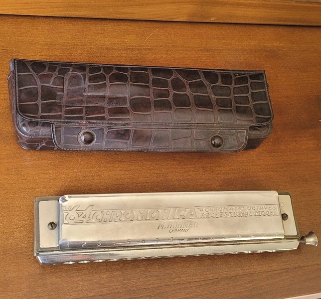 Vintage Harmonica The 64 Chromonica M. HOHNER 16 Trous Germany + Etui Musique