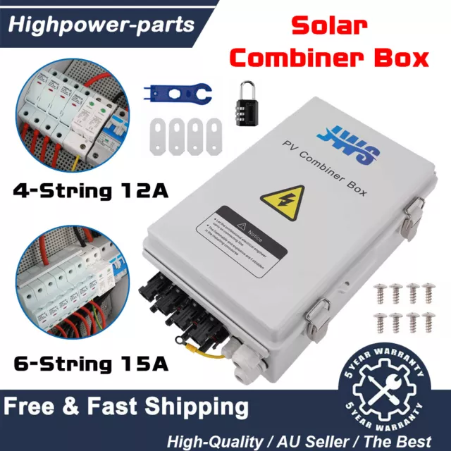 Solar PV Combiner Box 12/15A Circuit Breaker 4/6 String Plastic for Solar Panel