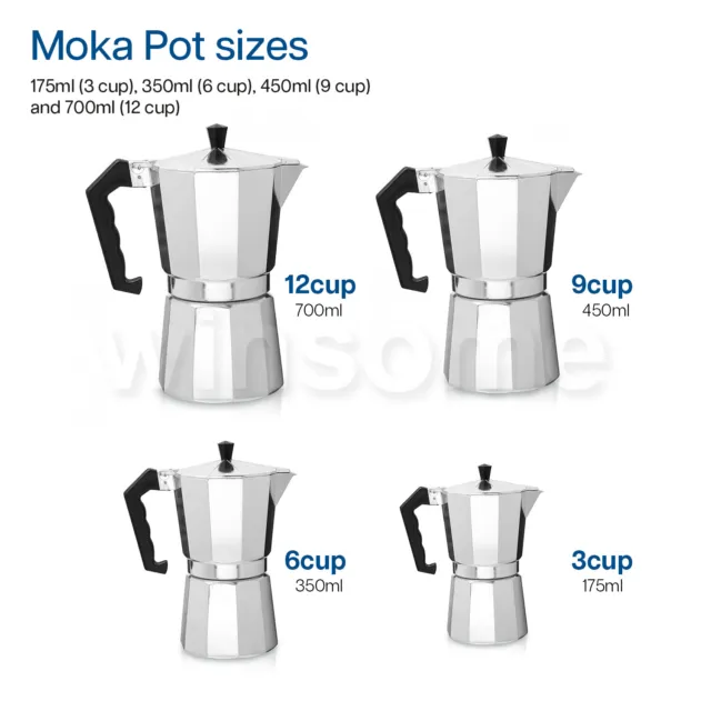 Espressoherd Top Kaffeemaschine 3/6/9/12 Tassen Aluminium Perkolator Mokka Kanne 2
