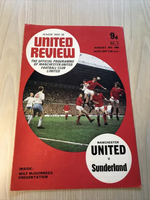 Manchester United v Sunderland programme. League Division One 30/8/1969.