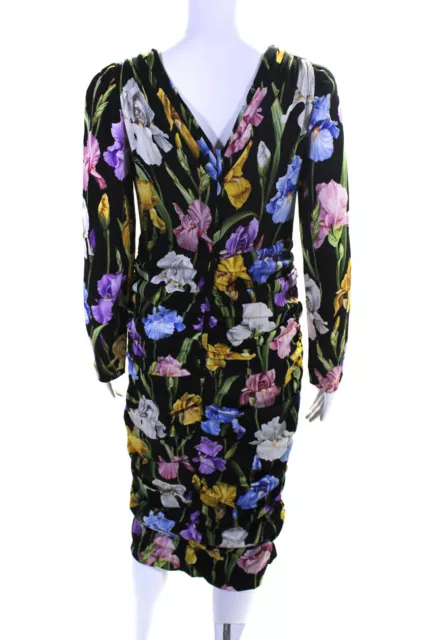 Dolce & Gabbana Womens Orchid Print Ruched Midi Sheath Dress Black Multi IT 46 3