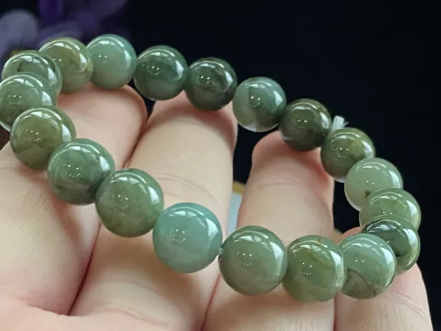 Certified 10mm Natural Myanmar Jadeite Green Jade Beads Bracelet-3986
