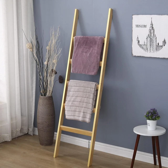 Gold Painted Blanket Ladder - Solid Pine Wood Home Decor Wall Leaning Rack...