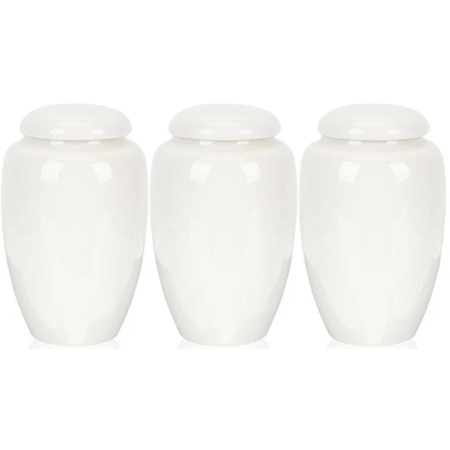 Set of 3 Pet Ash Storage Bottle Ceramic Urn White Porcelain