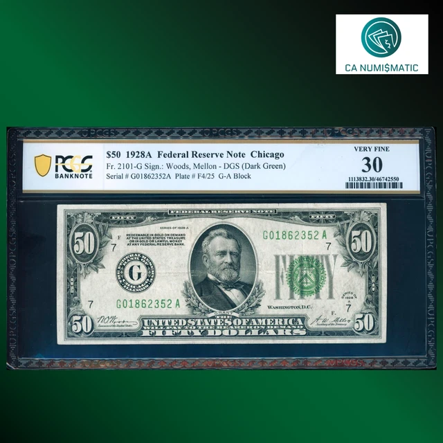 Fr.2101 1928 $50 Dollars Federal Reserve Note Chicago, PCGS 30, 62352