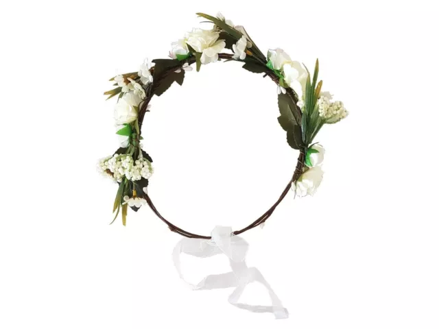 Girls Toddler Spring Flower Leaves Blossom Hair Crown - White