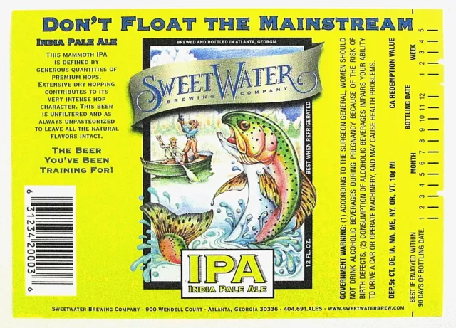 SweetWater Brew IPA - INDIA PALE ALE beer label GA 12oz Var #2