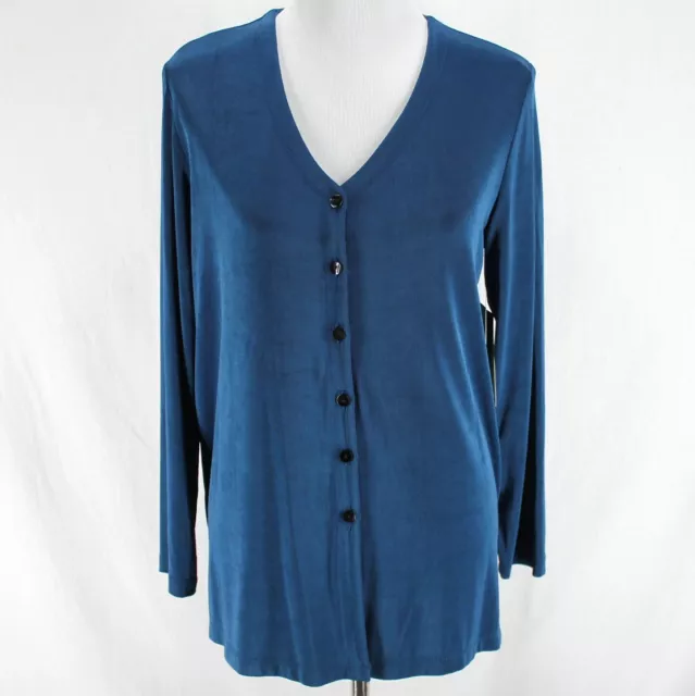 Laura Ashley Trip Ready Knit Cardigan Womens S Blue Long Sleeve Slinky Acetate