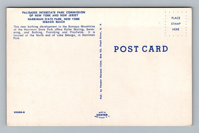 NY Harriman State Park Sebago Lake Beach Bathing Area Vtg Postcard Aerial View 3