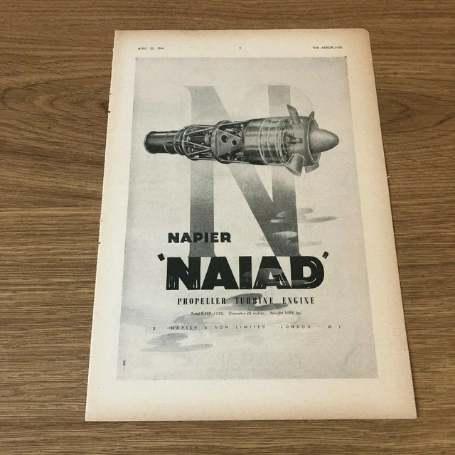 (STA3) Advert 11x8" D. Napier & Son Limited, 'NAIAD' Propeller Turbine Engine