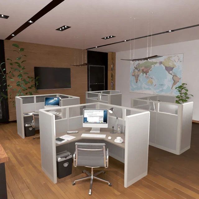 6x6 Cubicles- 51″ H- ONE MAN Glazed L Shape Office Workstations-U